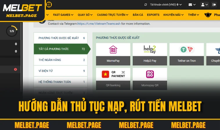 Hướng dẫn thủ tục nạp, rút tiền MELBET