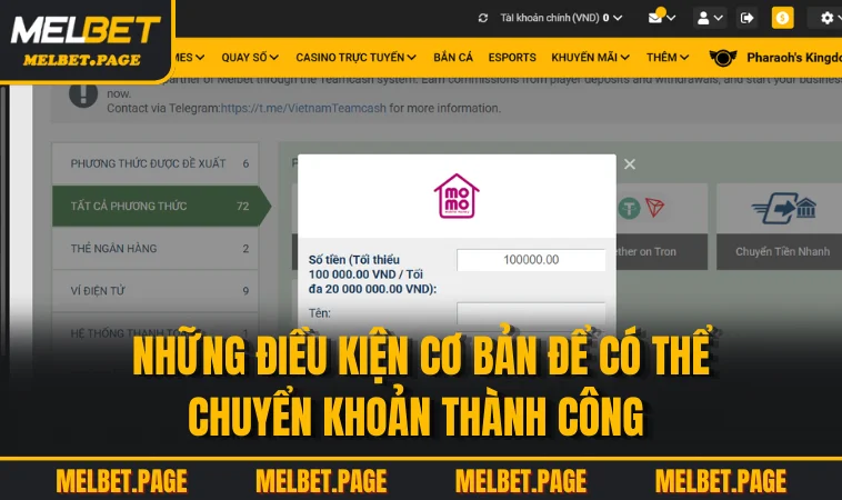 Những điều kiện cơ bản để có thể chuyển khoản thành công 